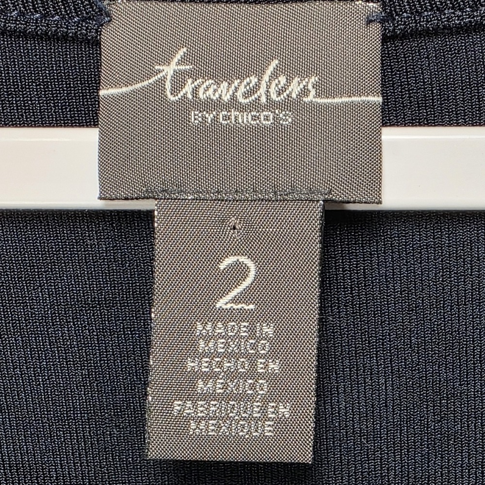 Chicos Travelers Tunic Top Women L Asymmetric Hem Gold Studded Navy Blue Size 2‎ - Picture 6 of 16